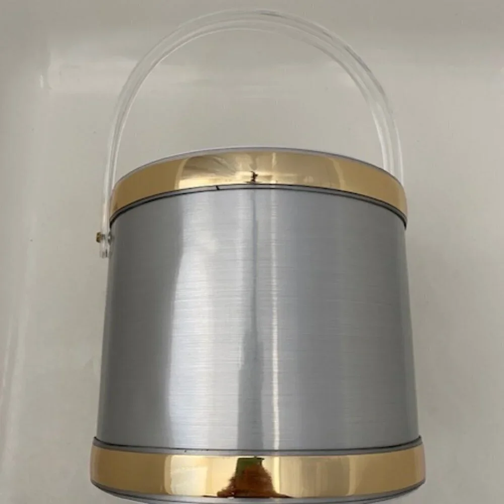 VINTAGE Culver Brushed Silver and Gold Acrylic Barware Ice Bucket